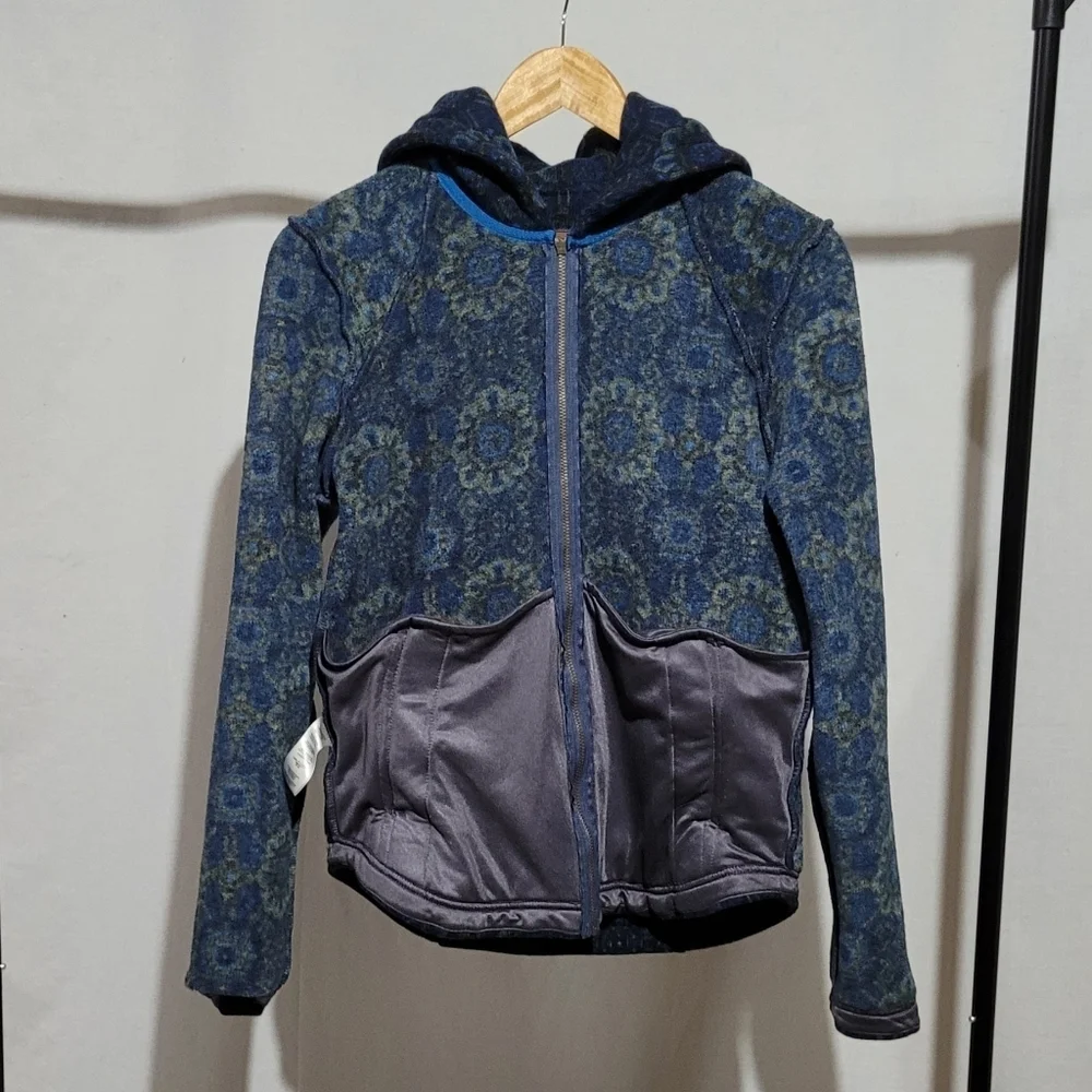 Sherpa jacket hoodie coat mid layer athletic outdoor paisley sustainable blue - Picture 8 of 16